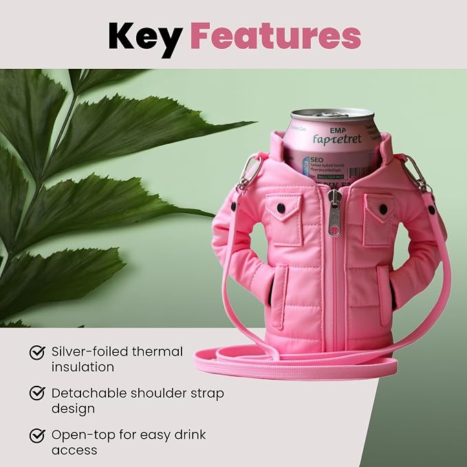 Gadgetime USA - 12oz Insulated Can Cooler Jacket (pink) - Beverage Holder with Detachable Strap - Beer/Soda Carrier - Can Holder with Shoulder Strap - Insulated Sleeve, Funny Gift for Friends & Family
