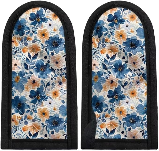 Coldinair 2PCs Watercolor Floral Hot Handle Covers Heat Resistant Cast Iron Skillet Holders,Pan Handle Sleeves Protector for Kitchen Cooking Baking
