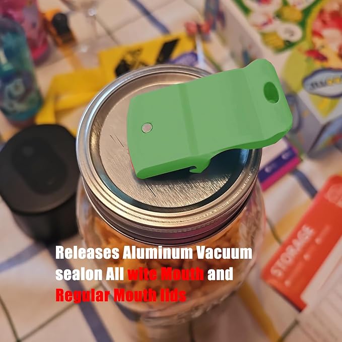 Mason Jar Opener and Canning Tool, Compatible with Mason Jar Lids, Releases Vacuum Seal on Wide Mouth and Regular Mouth, Magnetic Lid Lifter for Canning, Pickling (dark green)