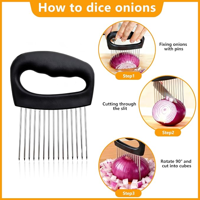 Onion Holder for Slicing Meat Tenderizer Extra Large Onion Slicer Holder Cutter Vegetable for Potato, Tomato, Lemon, Kitchen Food Slicer Guide with 16 Long Needles