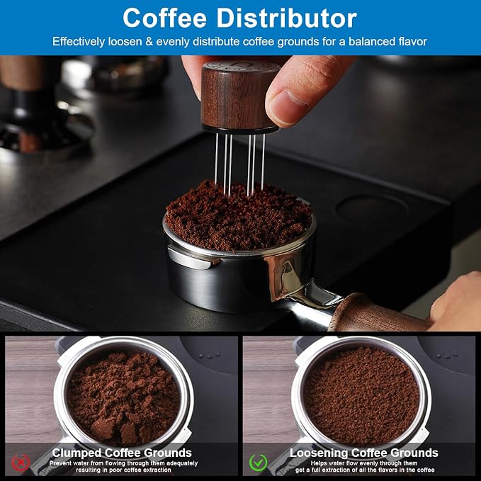 XIXUBX 2-in-1 Espresso Tamper & Magnetic WDT Tool, 53mm Spring Loaded Tamper with Anodized Aluminum Alloy Handle, Corrugated Base & Cover, Fits 53-54mm Portafilter Baskets for Espresso Machines