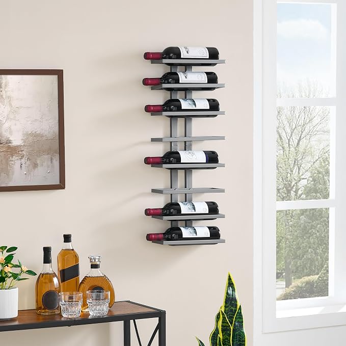 Hoctieon 3-Set 8 Tier Wall Mount Wine Rack (24 Tiers), Wall Racks for Wine Bottles Display and Storage, Hanging Bottle Organizer for Living Room, Dining Room, Wine Cellar, Bar, Grey