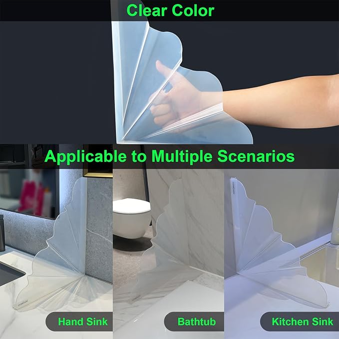 Silicone Shower Splash Guard, XXL Clear Bathtub Corner Splash Guard, Bathroom Shower Water Guard with Self-Adhesive, Can Be Adjustable Angle in Washbasin, Tubs, Sinks Etc - 2Pack