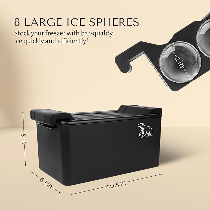 Elyzn 8 Sphere Clear 2” Ice Ball Maker Mold for Whiskey & Cocktails – Creates 2 Inch Round Crystal Clear Ice Spheres for Home Bars, Bourbon, and Mixology – Durable Silicone & Hard Shell Design
