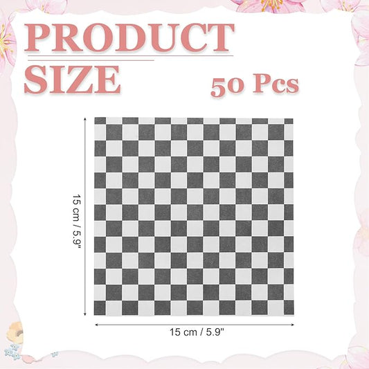 PATIKIL 5.9" x 5.9" Waxed Paper Sheets, 50Pcs Square Pattern Oil-absorbing Dry Food Wrapping Paper for Bakery Coffee Shop Home Baking Kitchen DIY, Black