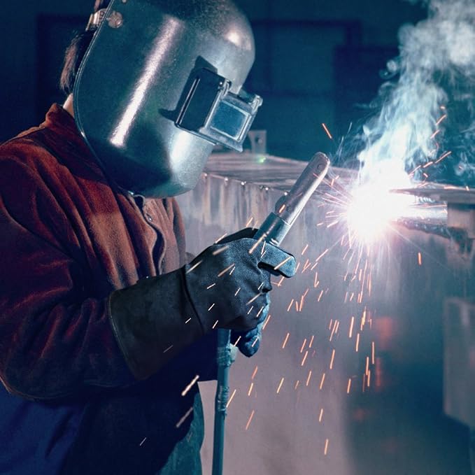 OZERO Welding Gloves 14 Inch, EN407 Certified Heat Resistant to 932°F, Gray | 1.2 mm Split Leather, Aluminum Heat Shield, Aramid Stitching, Long Cuff, MIG/TIG/Stick welding, Fireplace Fire Pit and BBQ
