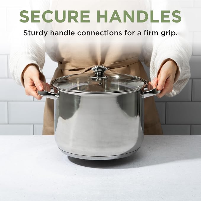 Ecolution Stainless Steel Stock Pot, Encapsulated Induction Ready Cooking Pot with Glass Lid, Oven Safe, Dishwasher Safe Soup Pot, 8-Quart