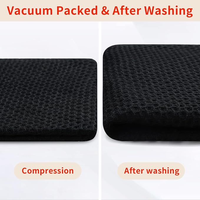 Homaxy 100% Cotton Waffle Weave Kitchen Dish Cloths, 7-Pack, Black | 12 x 12 Inches, Ultra Soft Absorbent Dish Towels, Quick Drying Dish Rags with Hanging Loop