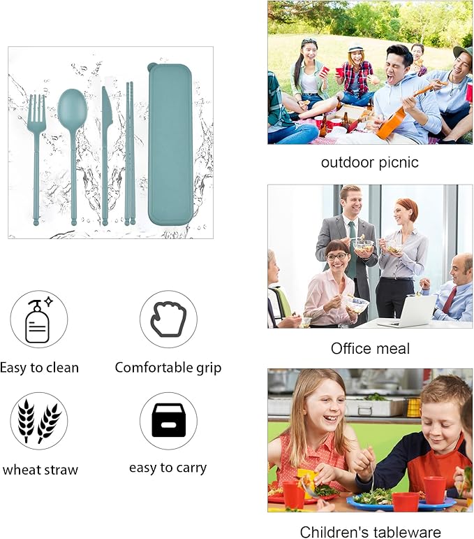 Travel Utensils with Case, Rrusable Utensils Set with Case, Plastic Cutlery Set Forks Spoon Tableware, Portable Camping Cutlery Set for Travel Picnic or Daily Use