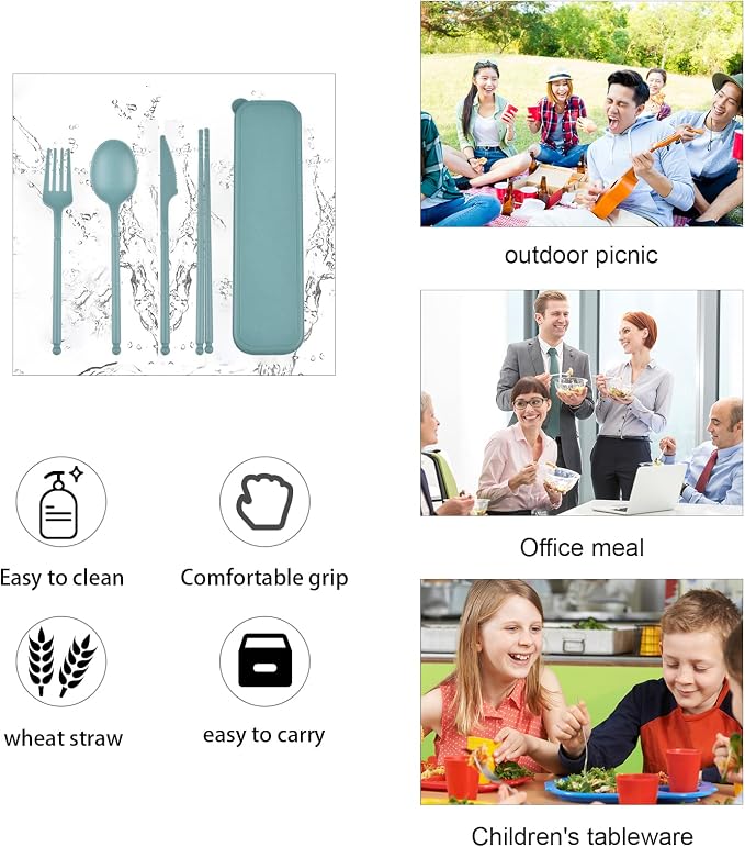 Camping Utensil Set, Reusable Utensils Set with Case, Plastic Cutlery Set Forks Spoon Tableware Chopsticks, Portable Cutlery Set for Travel Picnic Camping or Daily Use (Dark Blue)