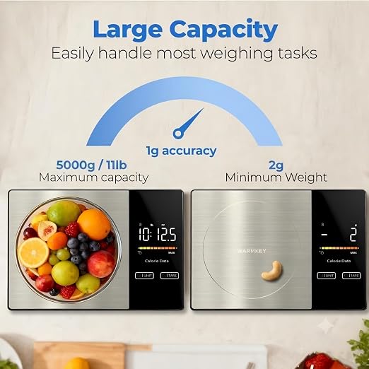 Smart Nutrition Food Scale with App - 1g Precision Digital Kitchen Scale, Tracks Calories & 24 Nutrients, Macros, Fat & Protein for Keto, Fitness & Meal Prep, 11lb/5kg with Tare Function