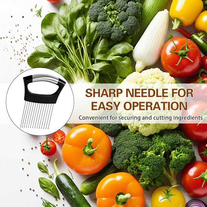 Onion Holder for Slicing, Onion Cutter Vegetable Chopper, Food Slicer Assistant Tool for Fruit Lemon and Meat,Stainless Steel Tomato Slicer Vegetable Cutter for Potato, Avocados, Eggs,