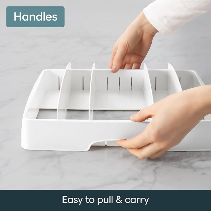 YouCopia StoraLid Food Container Lid Organizer for Kitchen Cabinet Storage with 5 Adjustable Dividers, 10.5''D × 13.4''W × 3.3''H, Large Classic Edition, White