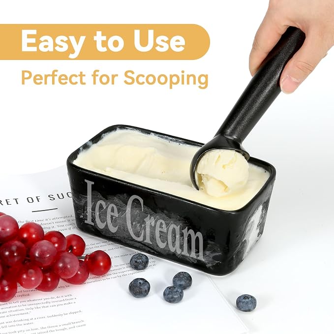 Ice Cream Scoop,7 inches Nonstick Anti-Freeze One Piece Aluminum Scooper Spoon, Heavy Duty Durable Design, Easy Clean, for Gelato, Cookie Dough, Sorbet, Almond (Black)
