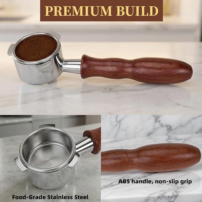 54mm Bottomless Portafilter 3 Ears Espresso Portafilter with 18-20g Basket fit Breville Bambino Barista BES870XL, BES450BSS, BES876BSS, BES880BSS, 878BSS, 500BSS, 840XL Express Machines (Wood)