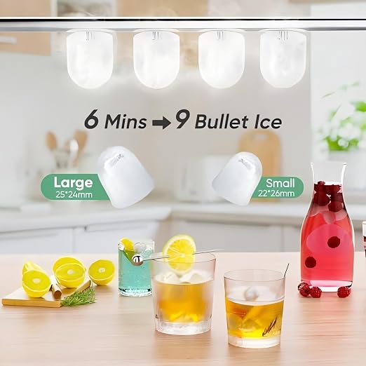 DUMOS Countertop Ice Maker with Handle, 26lbs/24H Portable Ice Machine, 9 Bullet Cubes Ready in 6 Mins, Self-Cleaning, Quiet Compact for Home, Kitchen, RV, Camping, Bright Green