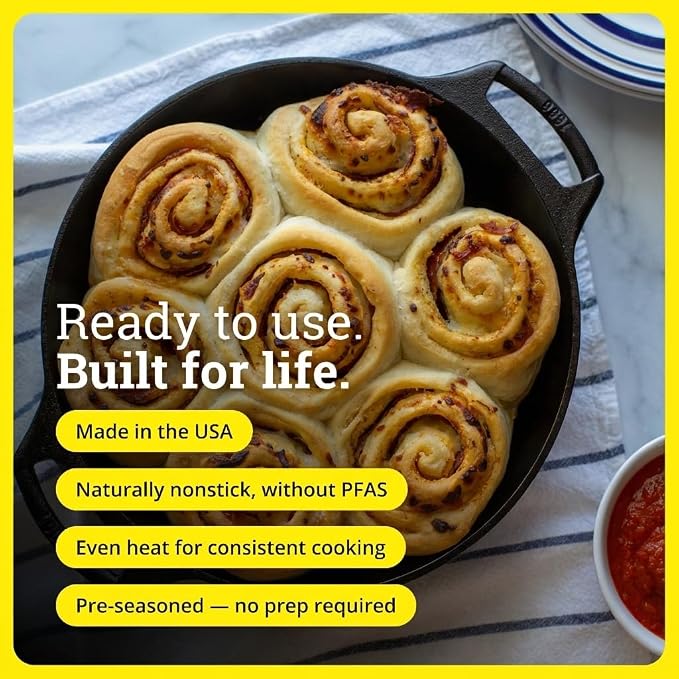Lodge Seasoned Cast Iron Baker’s Skillet - Heavy Duty Baking Pan with Dual Handles - Oven Ready Cast Iron Bakeware for Desserts, Roasting & Baking - 10.25 Inches