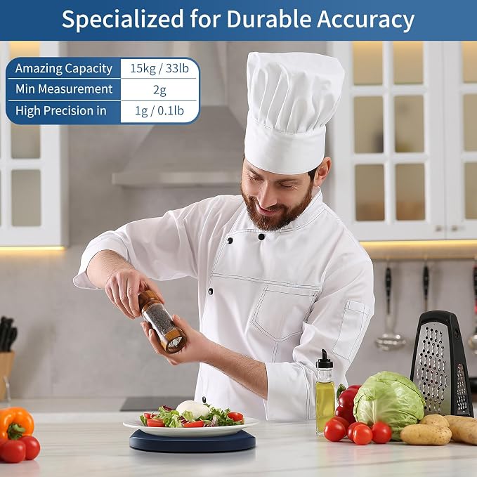 Vitafit 33lb/15kg Digital Food Scale in High Precision 0.1oz/1g, Our Own Kitchen Scale Professional Factory Since 2001, Home and Kitchen Essentials for Cooking and Baking, LED, 3 AAA Batteries, Blue