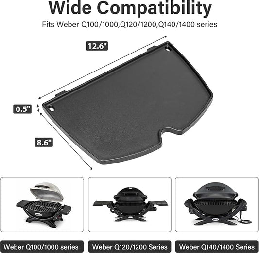 6558 Cast Iron Griddle Plate - 12.6" x 8.6" Cooking Griddle Replacement, Fits Weber Q100/Q120/Q140/Q1000/Q1200/Q1400 Series (Models 50060001/51010001/51080001)