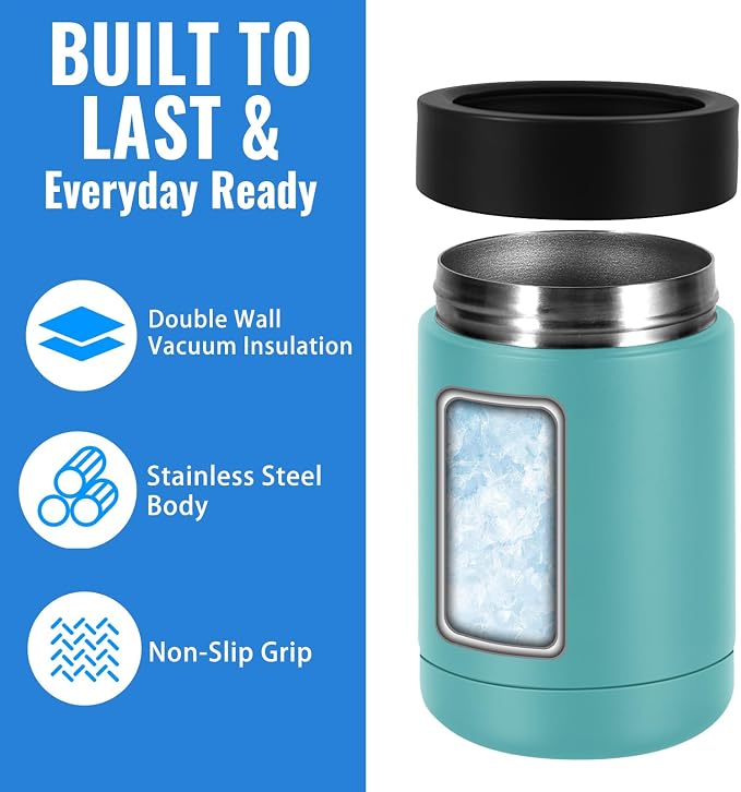 Can Cooler 12 OZ Beer Holder, Stainless Steel Beverage Can Insulator | Standard Size Cans Holder with Vacuum Insulated, Metal Koozie for Cans, Mint Green