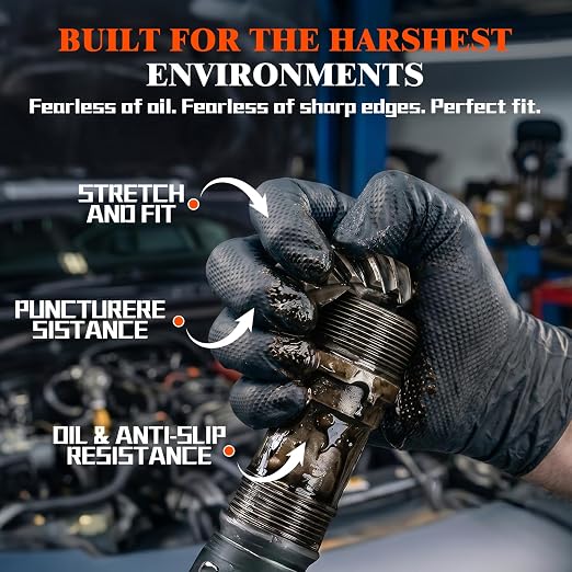 ANBOSON 10 Mil Heavy Duty Mechanic Nitrile Gloves, Black Medium 1000 Count | Diamond Grip, Latex Free Disposable Chemical Resistant Rubber Gloves for Industrial,Workshops, Auto Repair,Janitorial,Food