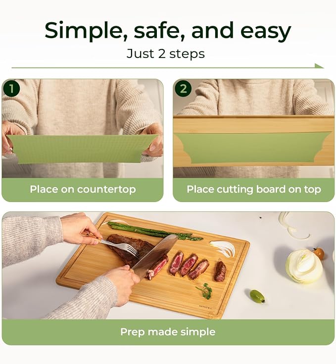 Keechee 2Pcs Cutting Board with Non-slip Mat, Bamboo Cutting Boards for Kitchen Meal Prep & Serving - Wood Serving Board Sets with Deep Juice Groove Ideal Kitchen Gifts