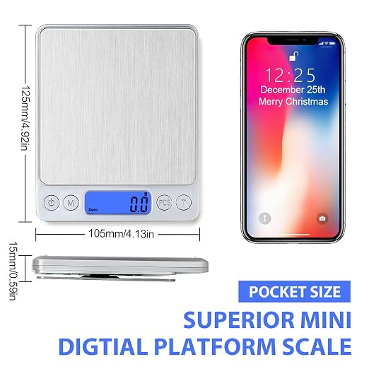 Digital Food Kitchen Scale, 3000g/0.1g High Accuracy Mini Pocket Scale Measures in Grams and oz for Cooking, Baking, Jewelry, Tare Function,2 Trays, LCD Display (Batteries Included)