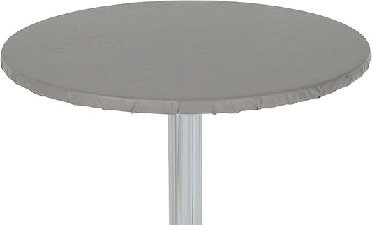 Yourtablecloth Heavy Duty Vinyl Round Fitted Tablecloth (Table Cover) with Flannel Backing Vibrant Colors Elasticized Tablecloth Great for Indoor and Outdoor Dining and Playing Cards 60” Grey