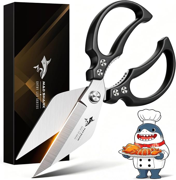 MAD SHARK Heavy Duty Kitchen Shears, Sharp All Purpose Kitchen Scissors | Dishwasher Safe 8mm German Steel Poultry Shears for Chicken, Meat, Turkey, Seafood & Vegetables, Dishwasher Safe, Ergonomic