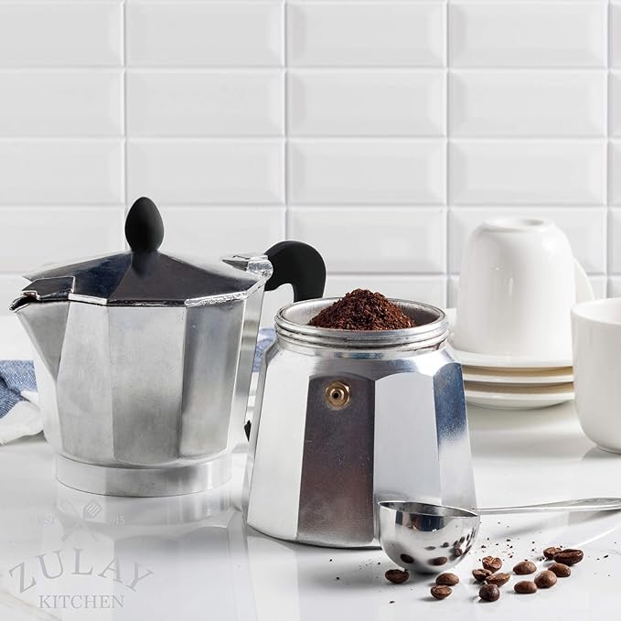 Zulay Kitchen Classic Stovetop Espresso Maker for Great Flavored Strong Espresso, Classic Italian Style 3 Espresso Cup Moka Pot, Makes Delicious Coffee, Easy to Operate & Quick Cleanup Pot