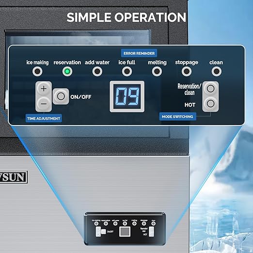 ROVSUN Commercial Ice Maker 150lbs/24h Automatic Built-in Stainless Steel Under Counter/Freestanding Ice Machine for Restaurant Bar with 24lbs Storage, Connection Hoses & Ice Scoop