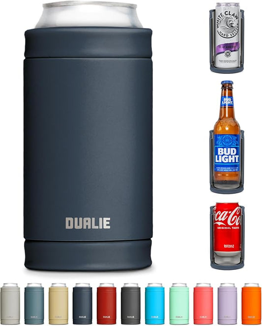 DUALIE 3 in 1 Insulated Can Cooler - 15+ Colors - Universal Size for 12 oz Cans, Slim Cans, and Bottles