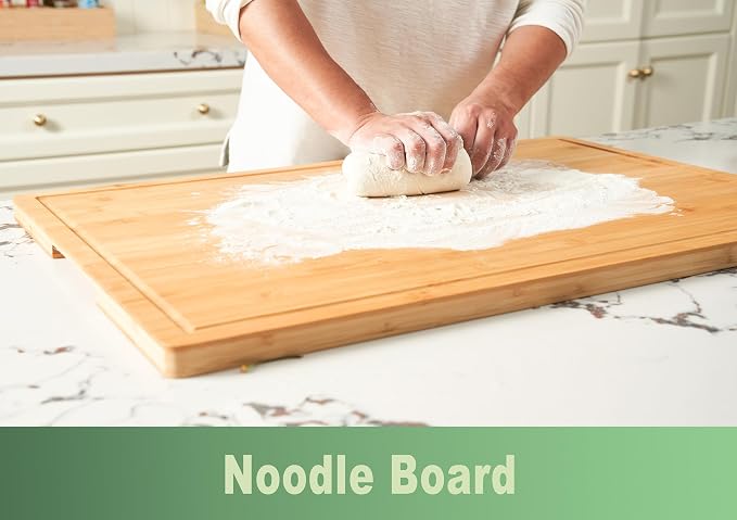 Allsum 30x20" Bamboo Cutting Board for Kitchen, Extra Large Wood Charcuterie Board with Side Handles and Juice Grooves, Stove Top Cover, Noodle Board over Sink, Cheese Serving Tray