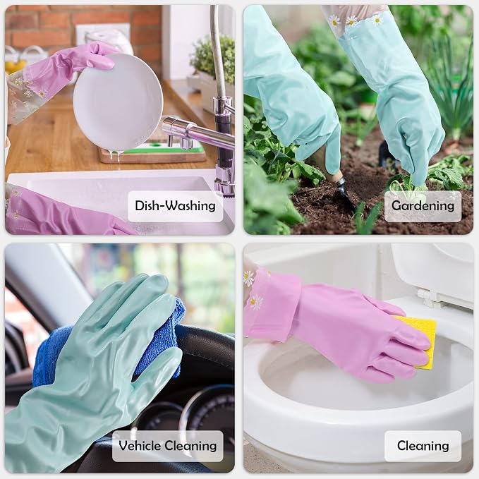 KAQ Reusable Household Cleaning Gloves Rubber: 3 Pairs Latex Free Kitchen Gloves for Washing Dishes with Cotton Lined