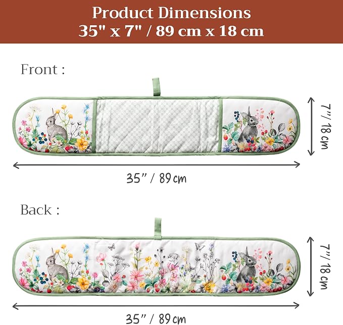 Maison d' Hermine Double Oven Mitts 100% Cotton Double Oven Glove (7"x35") | Heat Resistant BBQ Cooking Gloves with Loop Baking Grilling Kitchen Hotel Home Farmhouse Spring Summer - Printemps