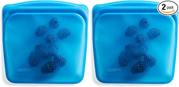 Stasher Premium Reusable Silicone Sandwich Bags, 2-Pack, Blueberry, 28 oz | Food-Safe Silicone, Leak-Free, BPA-Free, Eco-Friendly, Freezer, Microwave, Dishwasher, Oven Safe, Meal Prep, Lunch Container