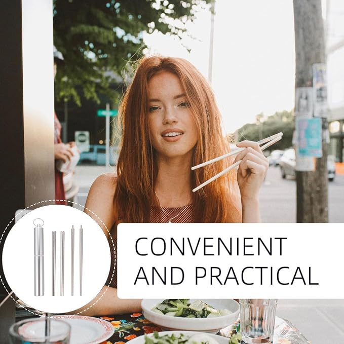 1 Set Folding Chopsticks Travel Utensils with Case Stainless Steel Tableware Retractable Chopsticks Chinese Outdoor Cutlery 304 Stainless Steel Foldable Student Noodle