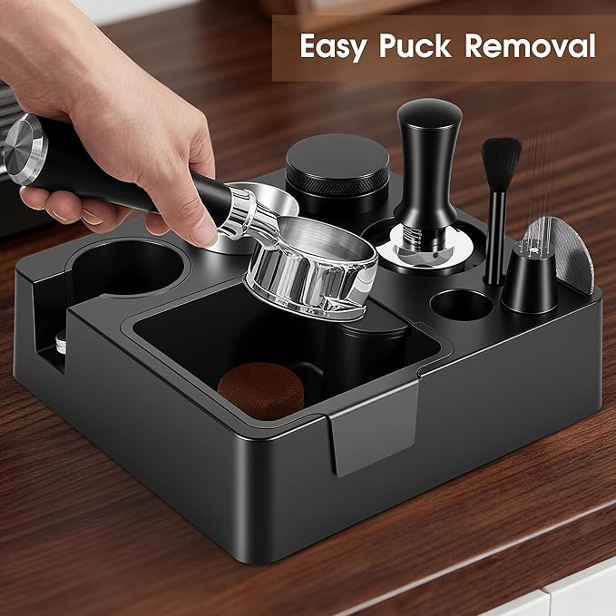 Reoszeank 58mm Espresso Accessories Kit, Espresso Knock Box and Tamping Station, Coffee Tamper, Distributor, WDT Distribution Tool, Dosing Funnel and Puck Screen Set Fits Breville 58 mm Portafilter