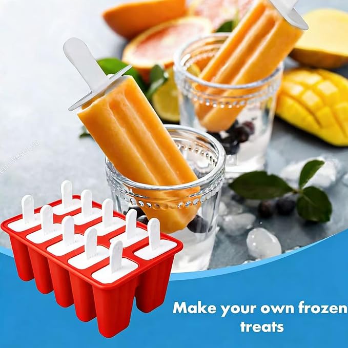 Popsicles Molds, 10 Pieces Silicone Ice Pop Molds with 10 Sticks BPA Free Popsicle Molds Reusable Easy Release Ice Popsicle Maker, Red