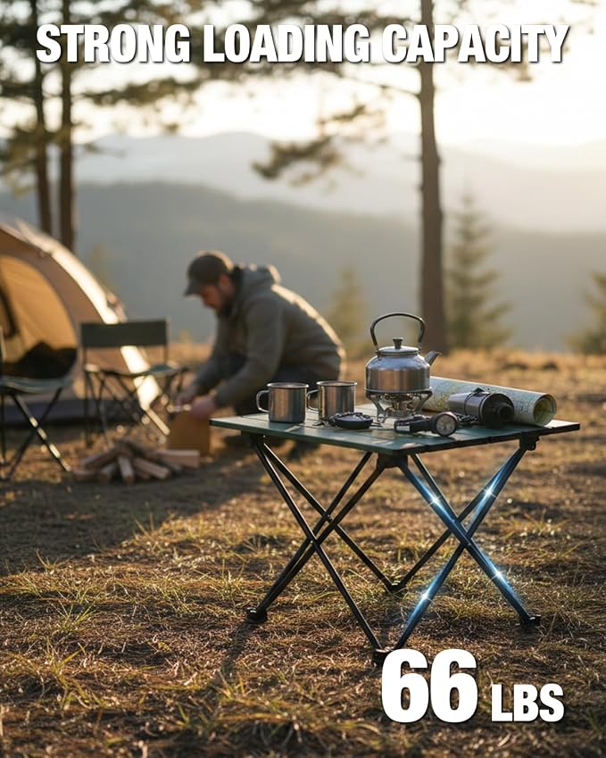 VILLEY Portable Camping Side Table, Ultralight Aluminum Folding Beach Table | Lightweight & Portable, Aluminum Folding Table with Carry Bag for Camping, Outdoor Cooking, Beach, Picnic, Boat & Travel