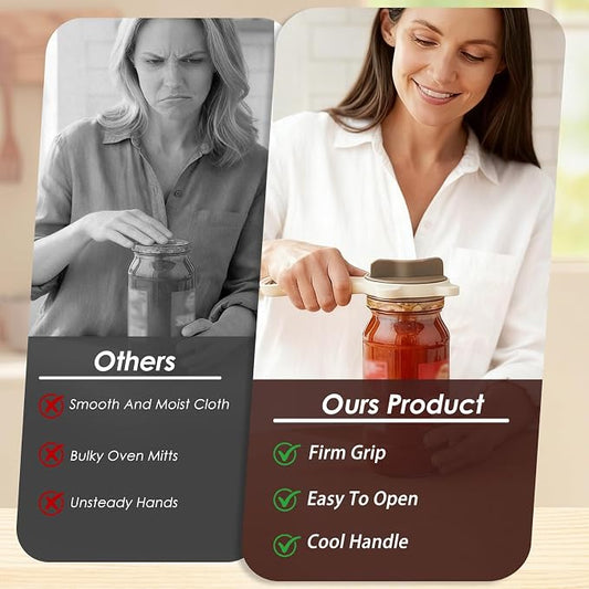 4 in 1 Multi-Purpose Jar Opener, with 3pcs Rubber Jar Openers, Adjustable Stainless Steel Lid Remover for Seniors & Arthritis Sufferers, for Weak Hands, Fits Kitchen Jars, Bottles & Cans (Beige)