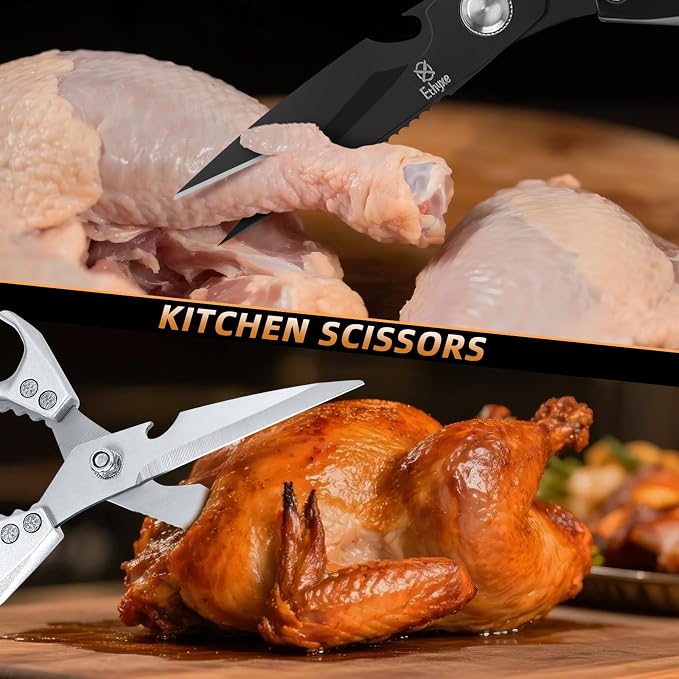 Kitchen Scissors Set - All Purpose Meat Cutting Shears | Heavy Duty Japanese Style, Dishwasher Safe, Sharp Food Scissors for Chicken Bones, Turkey, Fish & Vegetables