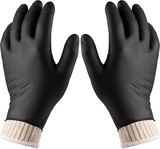Nechtik BBQ Gloves 4 Cotton Glove Liners and 100 Disposable Gloves Washable Cotton Liners Powder Latex Free Nitrile Gloves