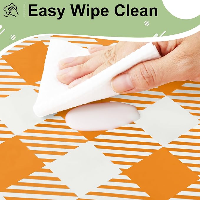6 Packs Buffalo Disposable Table Cloth, 54 x 108 Inch Waterproof Plastic Tablecloth, Rectangle Pumpkin Orange and White Checkered Table Covers for Picnic, Birthday, Party