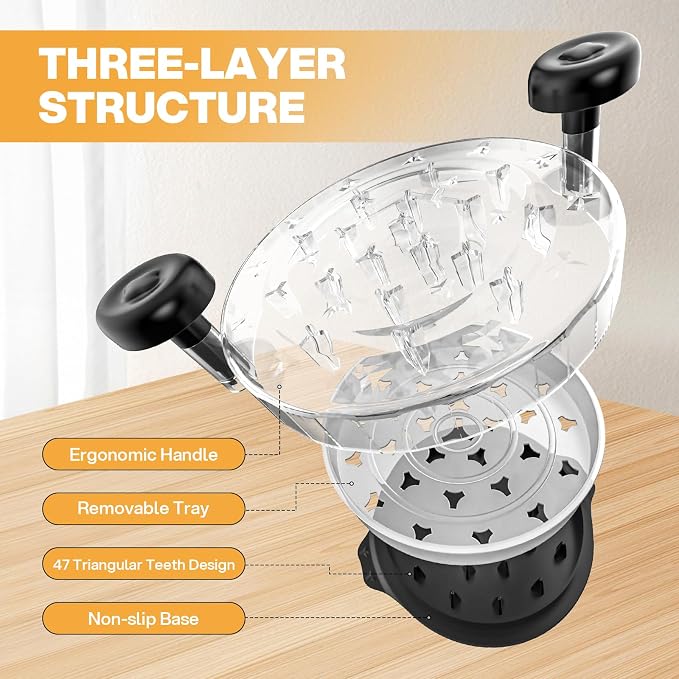 Cleangor Chicken Shredder Tool Twist, Visible Chicken Breast Shredder Tool | Meat Shredder with Removable Tray, Ergonomic Handle, Non-Slip Base Food Shredder Tool for Chicken, Pork, Beef, Fish