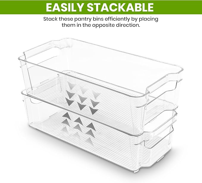 Utopia Home - Fridge & Refrigerator Organizer Bins (8 Pack), Clear Stackable Durable Plastic Storage Containers with Easy Grip Handles for Pantry, Kitchen Cabinets & Countertops (16)