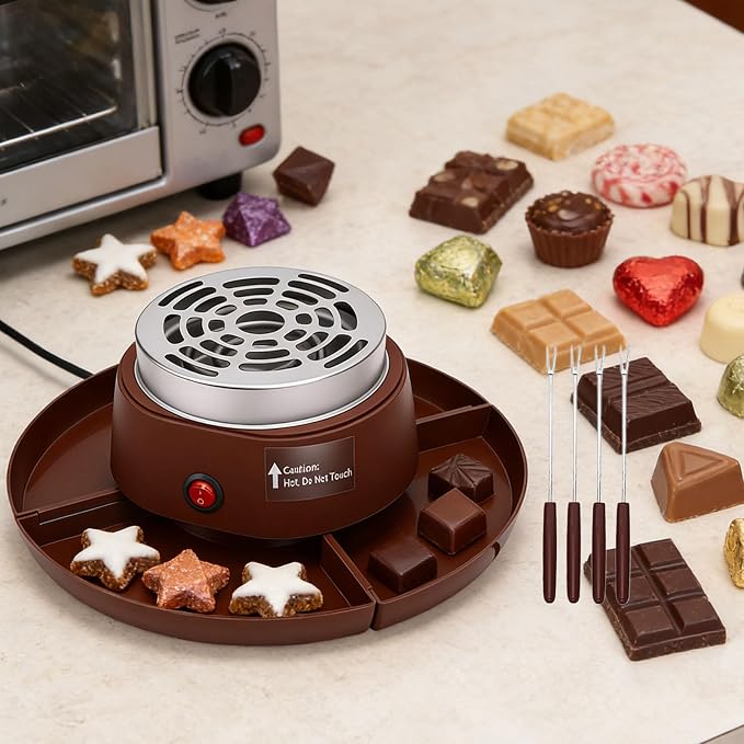 MAVIS LAVEN 2 in 1 Electric Smores Maker, Tabletop Roaster and Chocolate Fondue Pot with 4 Roasting Forks and Detachable Trays (US Plug 110V)