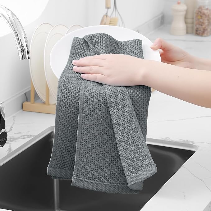 Homaxy 100% Cotton Waffle Weave Kitchen Towels, 5-Pack, Grey | 13 x 28 Inches, Ultra Soft Absorbent Dish Towels, Quick Drying Cleaning Towels