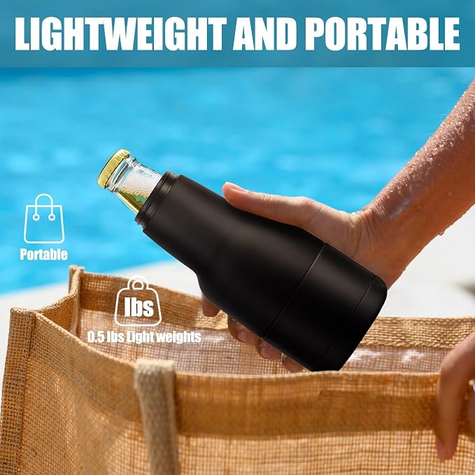 Beer Gift for Men, Lightweight Modelo Beverage Beer Bottle Cooler w/Beer Opener - Double Walled Stainless Steel 12oz. Modelo Beer Bottle Insulator Holder(Matte Black)