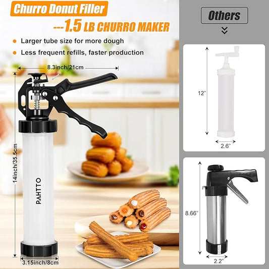 Churro Maker Kit, Hollow Churro Machine, Churro Maker Gun with Piping Bag and 2 Cleaning Brushes, 5 Nozzles for Various Shapes, Máquina para Hacer Churros, Perfect Gift